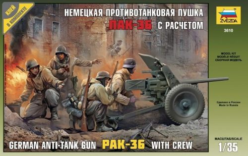 Zvezda 3610 German anti-tank gun PAK-36 (3,7cm) with Crew 