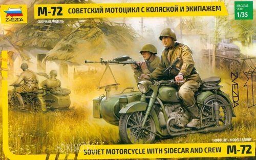 Zvezda 3639  Soviet Motorcycle Ural M-72 with sidecar and crew.