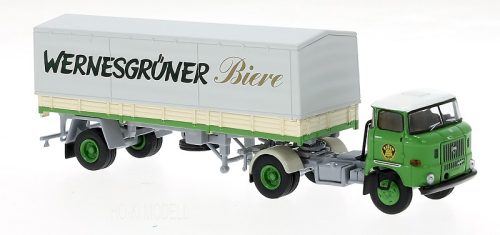 Brekina 71207 IFA W 50 Nyergesvontató Teherautó Platós Ponyvás Pótkocsival - Wernesgrüner