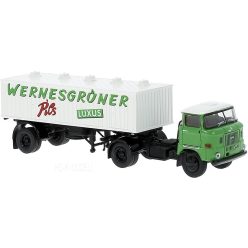   Brekina 71214 IFA W-50 Nyergesvontató Teherautó Sör Szállító Pótkocsival - Wernesgrüner Pils